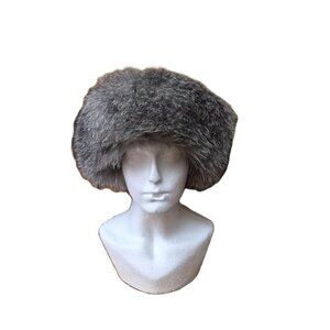 VTG Silver Fox Fur Pillbox Hat with Mouton Top Luxury Winter Hat Russian Mobwife